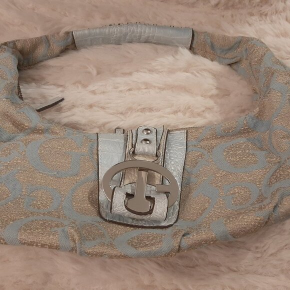 Blue And Tan Vintage Guess Bag Monogram Bag Y2K - Picture 4 of 9